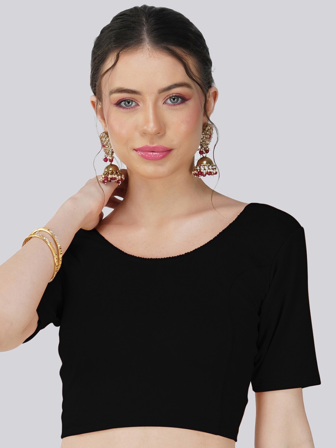 

Fressia Fabrics Stretchable Saree Blouse, Black