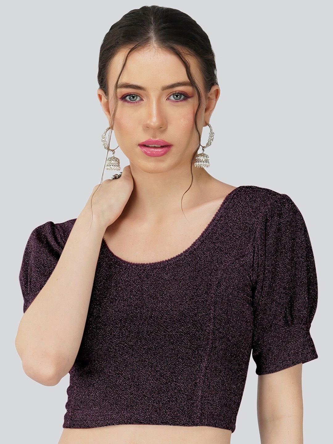 

Fressia Fabrics Round Neck Saree Blouse, Purple