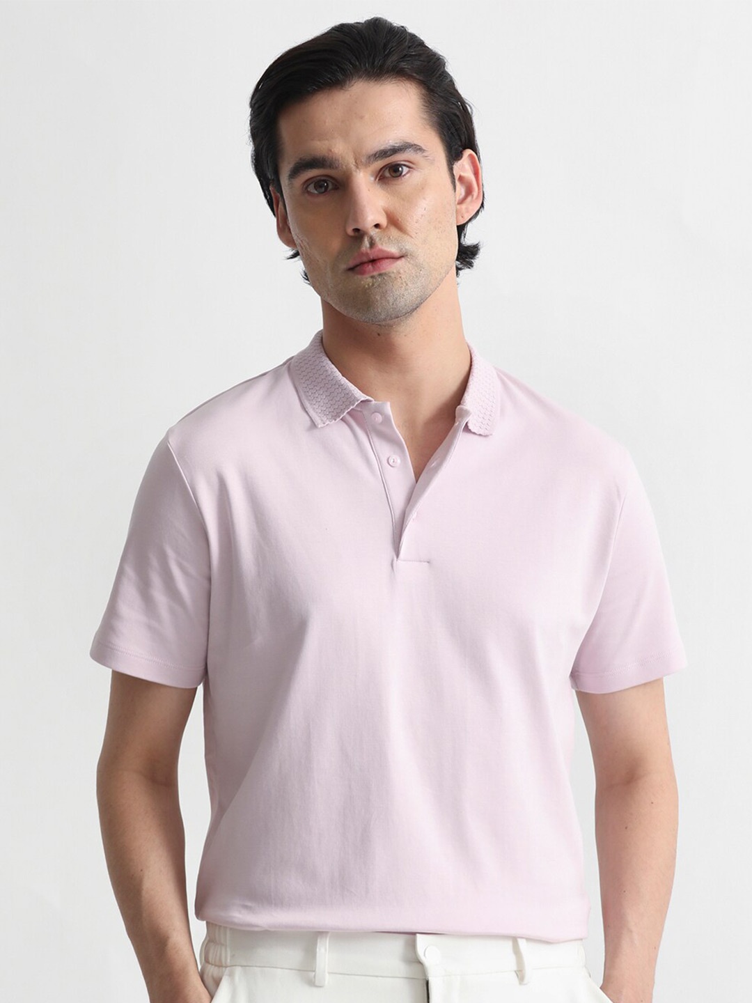 

RARE RABBIT Men Braidey Polo Collar Slim Fit Cotton T-Shirt, Pink