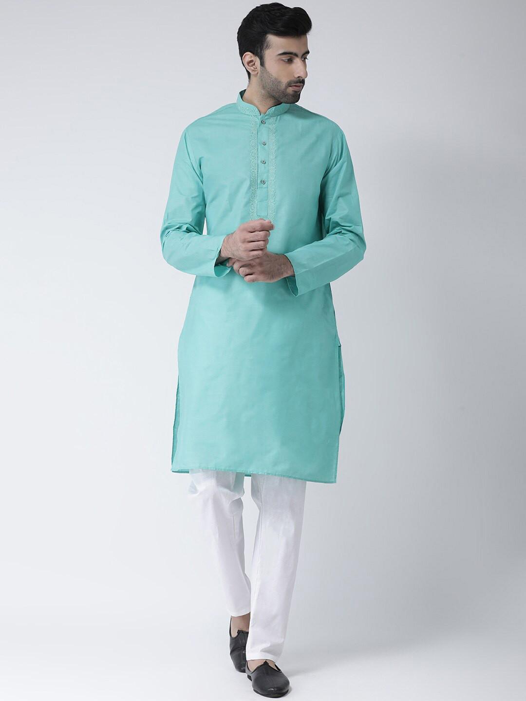 

SG LEMAN Mandarin Collar Straight Kurta With Pyjamas, Sea green