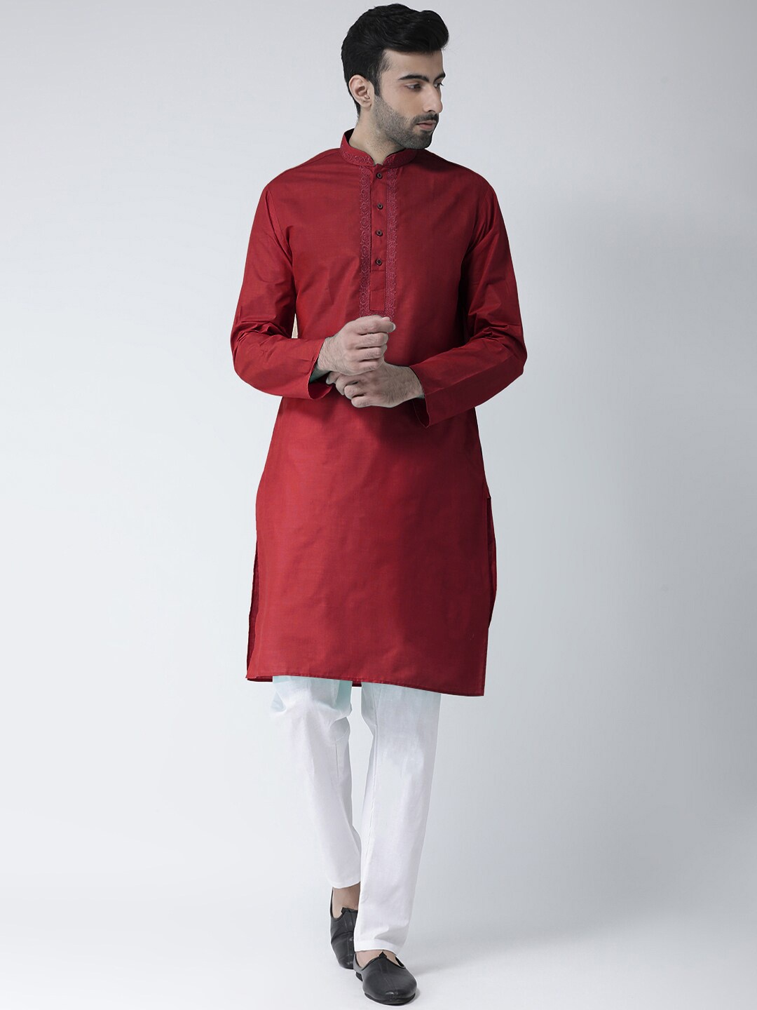 

SG LEMAN Mandarin Collar Straight Kurta with Pyjamas, Maroon