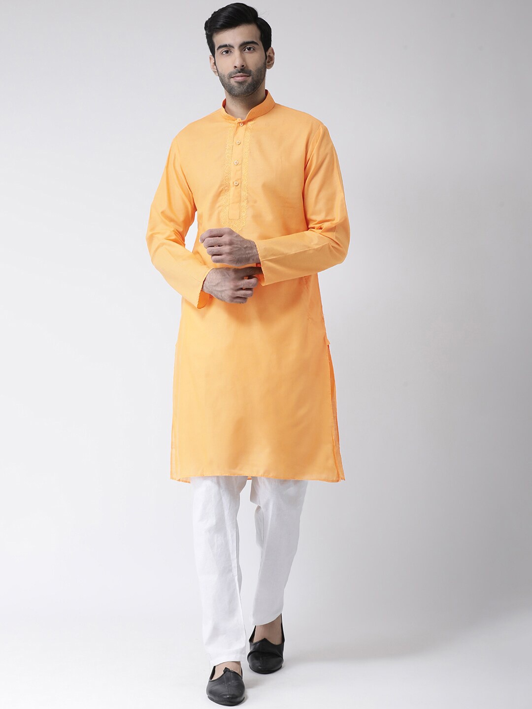 

SG LEMAN Ethnic Motifs Yoke Design Thread Work Straight Kurta with Pyjamas, Yellow