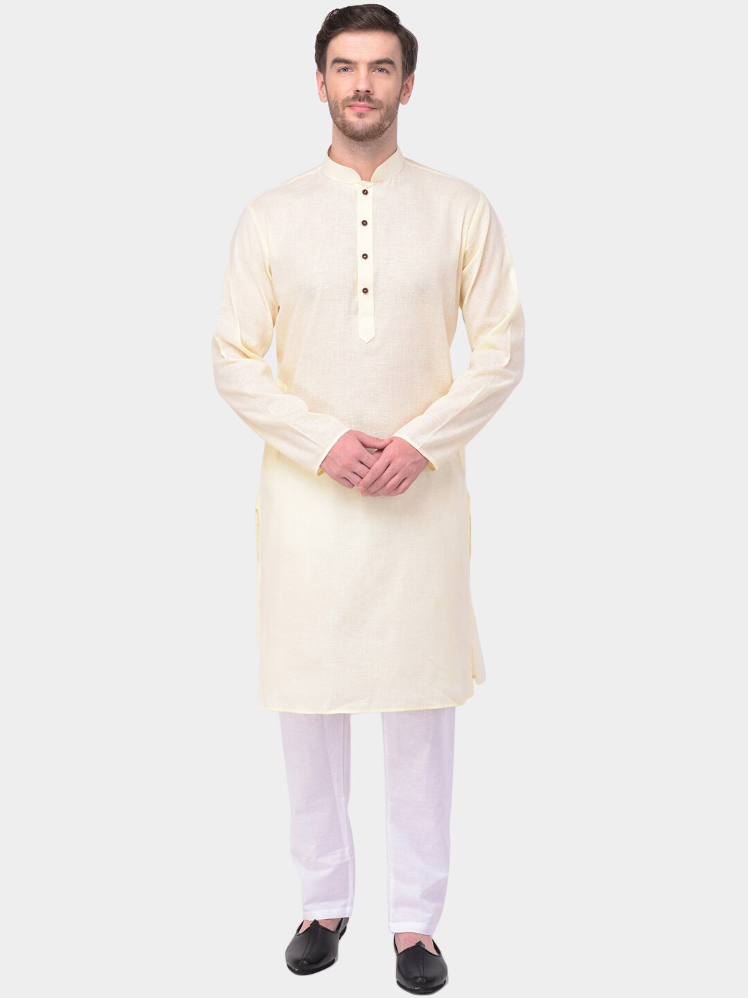 

SG LEMAN Mandarin Collar Straight Kurta with Trousers, Cream