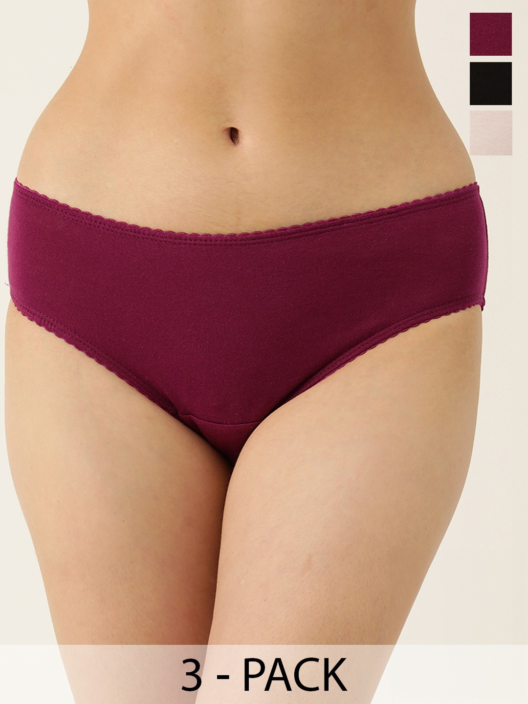 

DressBerry Women Pack of 3 Pure Cotton Hipster Briefs, Purple