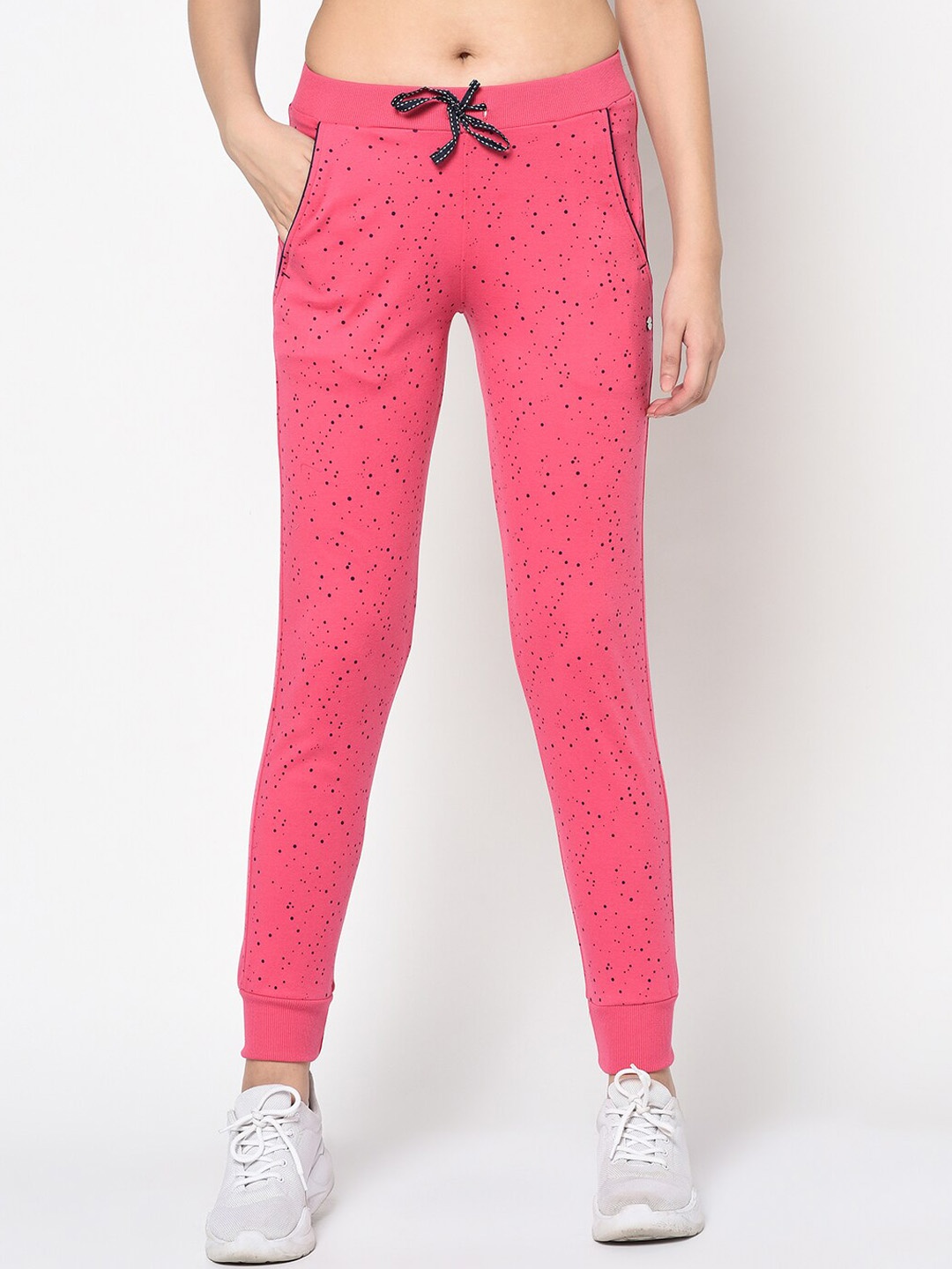 

FEMEA Women Polka Dots Printed Cotton Joggers, Fuchsia