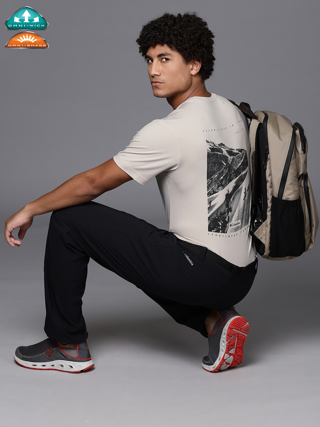 

Columbia Men Graphic Printed Slim Fit Trekking T-shirt, Beige