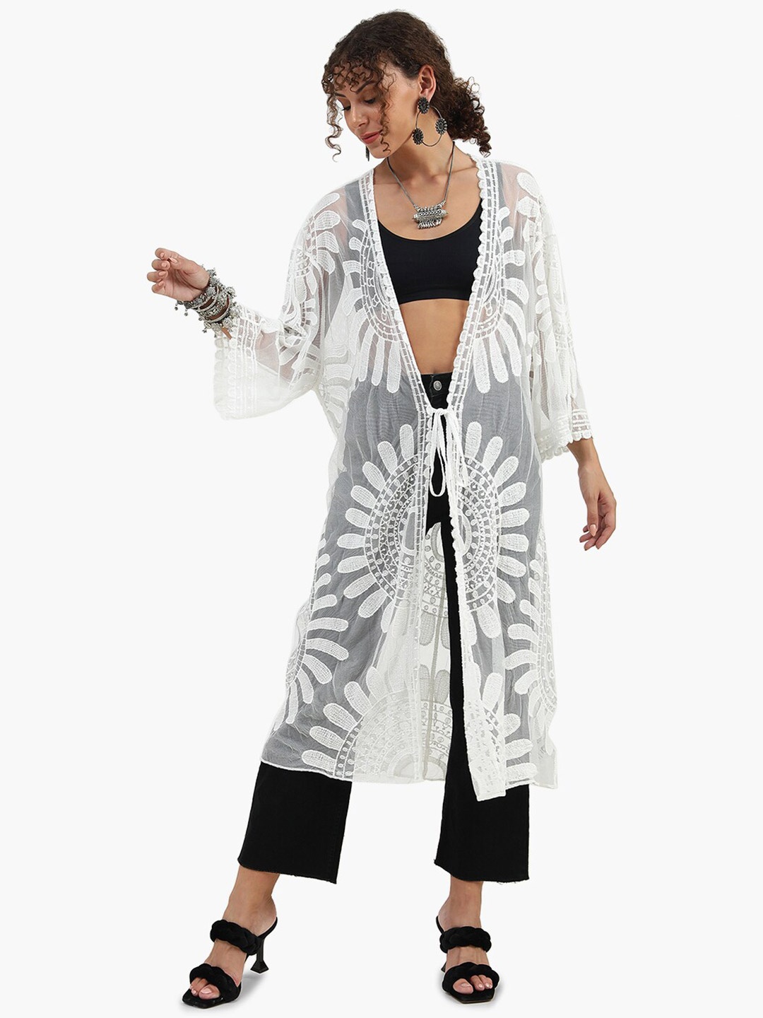 

Virgio Self Design Longline Tie-Up Shrug, White