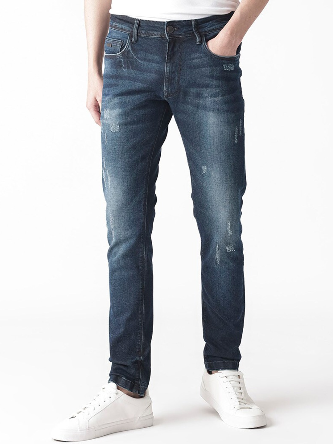 

RARE RABBIT Men Parle Slim Fit Stretchable Jeans, Navy blue