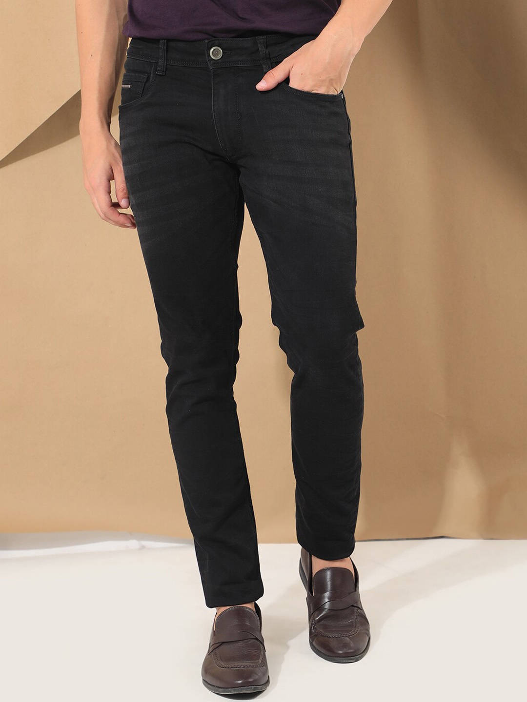 

RARE RABBIT Men Avenue Regular Fit Stretchable Jeans, Black