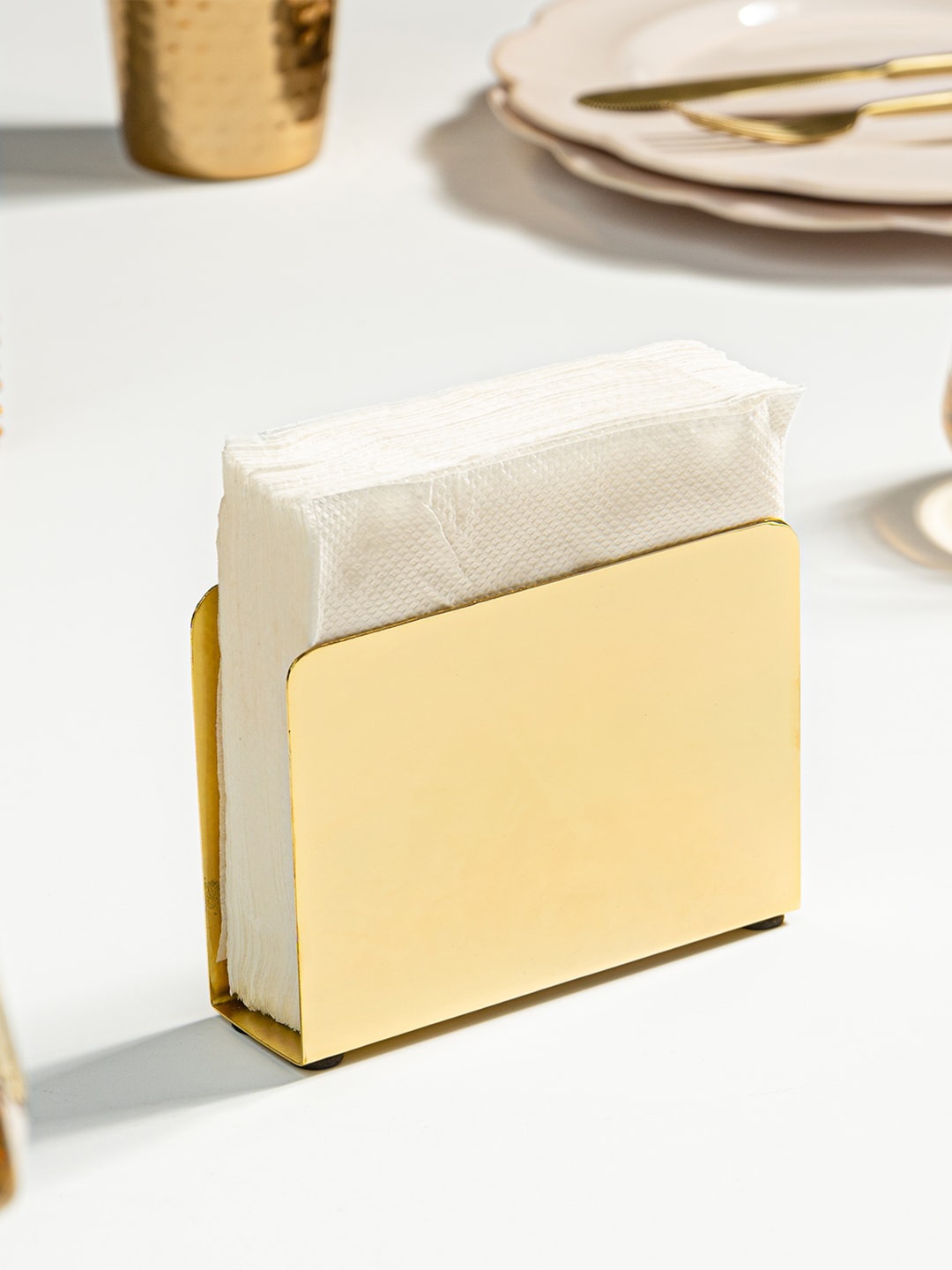 

nestroots Golden Toned Stainless Steel Napkin Holder, Gold