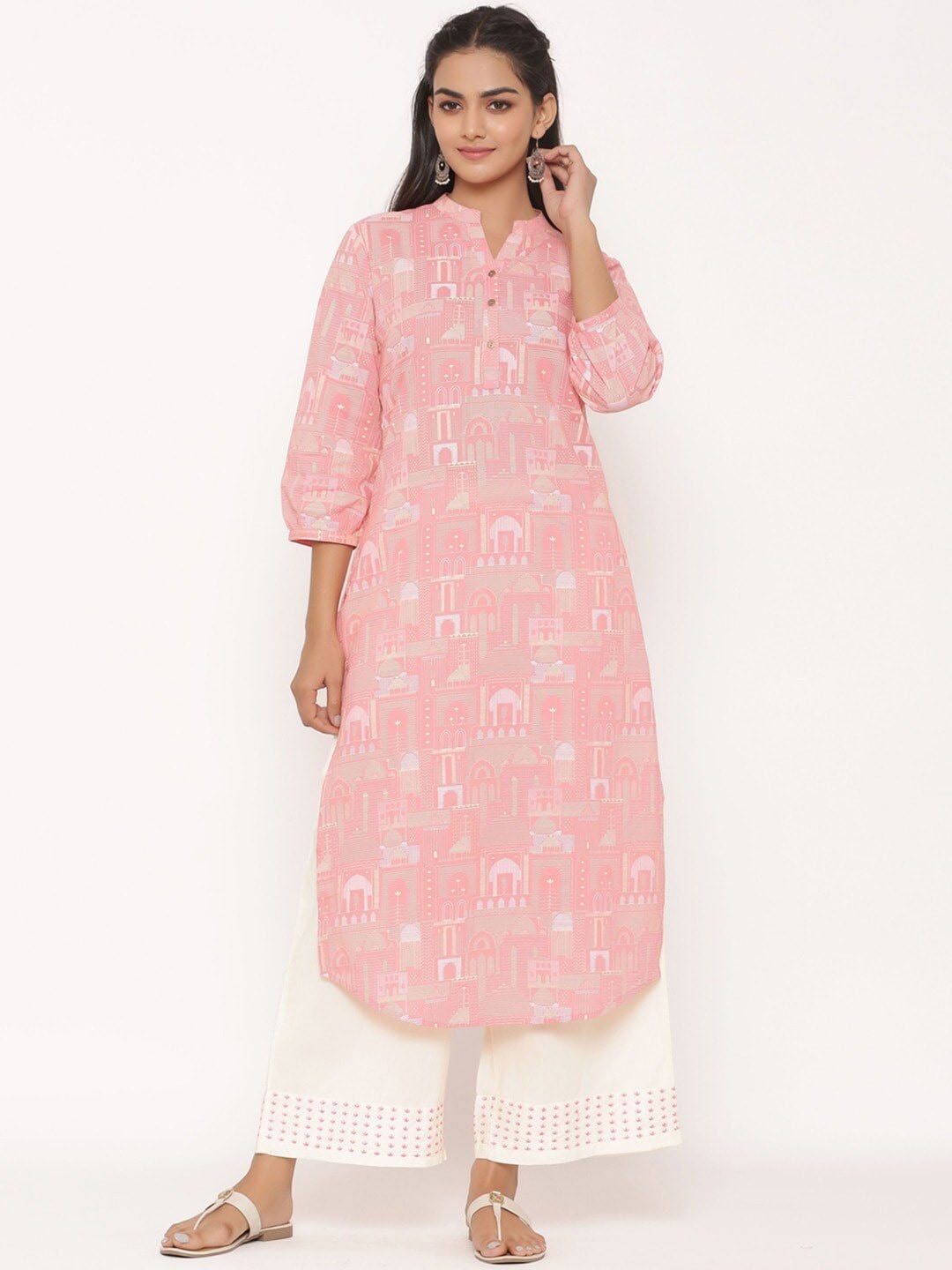 

SUTI Ethnic Motifs Printed Pure Cotton Straight Kurta With Palazzo, Pink