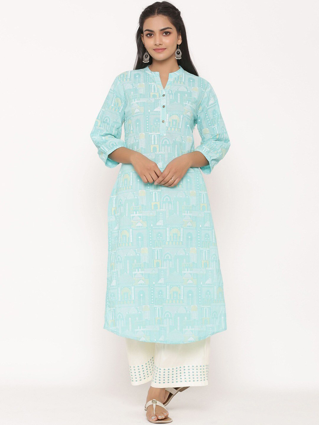

SUTI Ethnic Motifs Printed Pure Cotton Straight Kurta With Palazzo, Blue