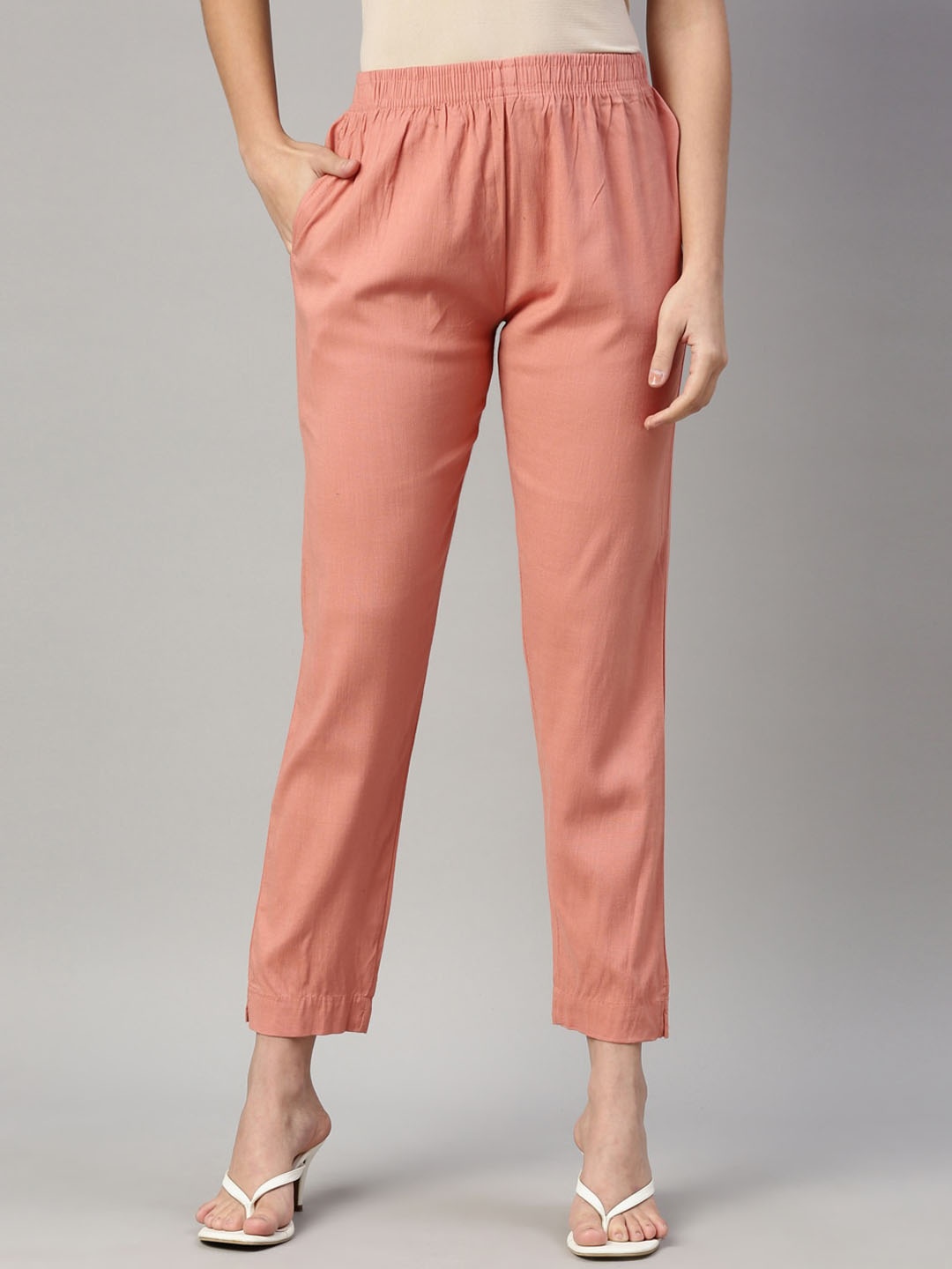 

GOLDSTROMS Women Mid Rise Trousers, Peach