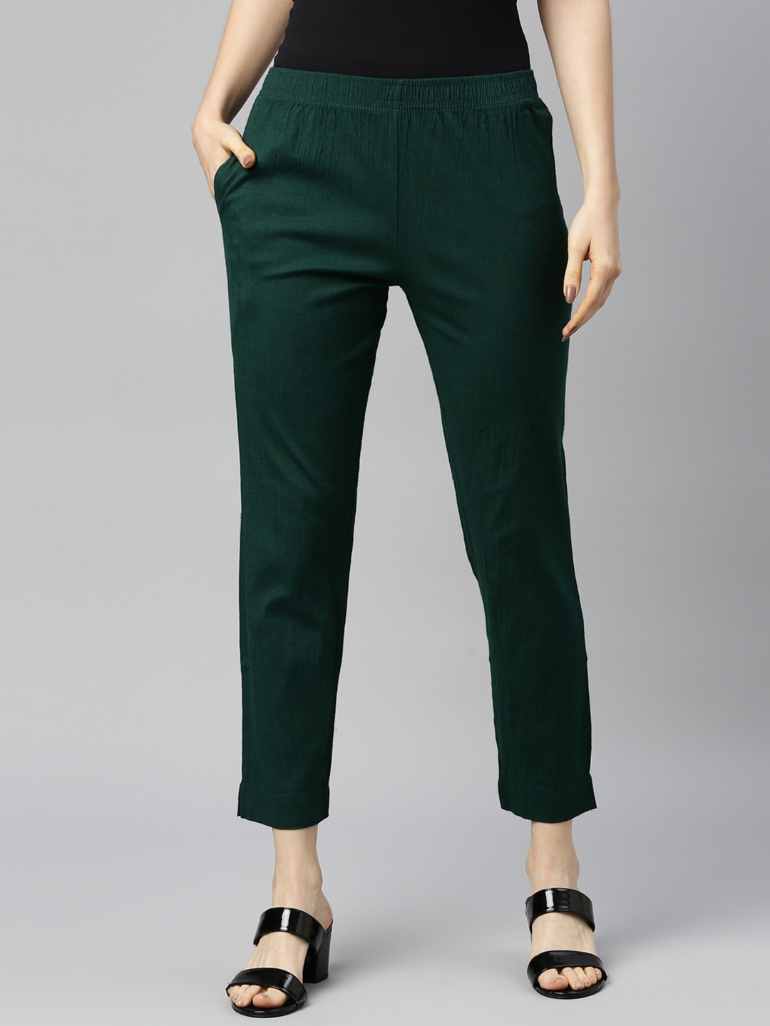 

GOLDSTROMS Women Mid RiseTrousers, Green