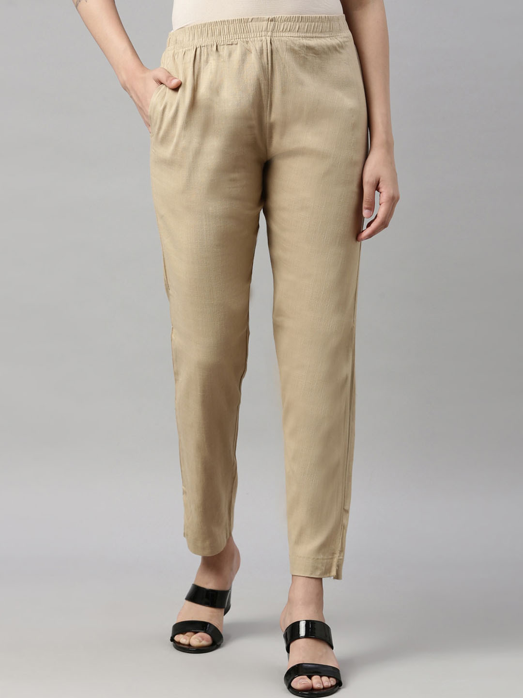 

GOLDSTROMS Women Mid Rise Trousers, Beige