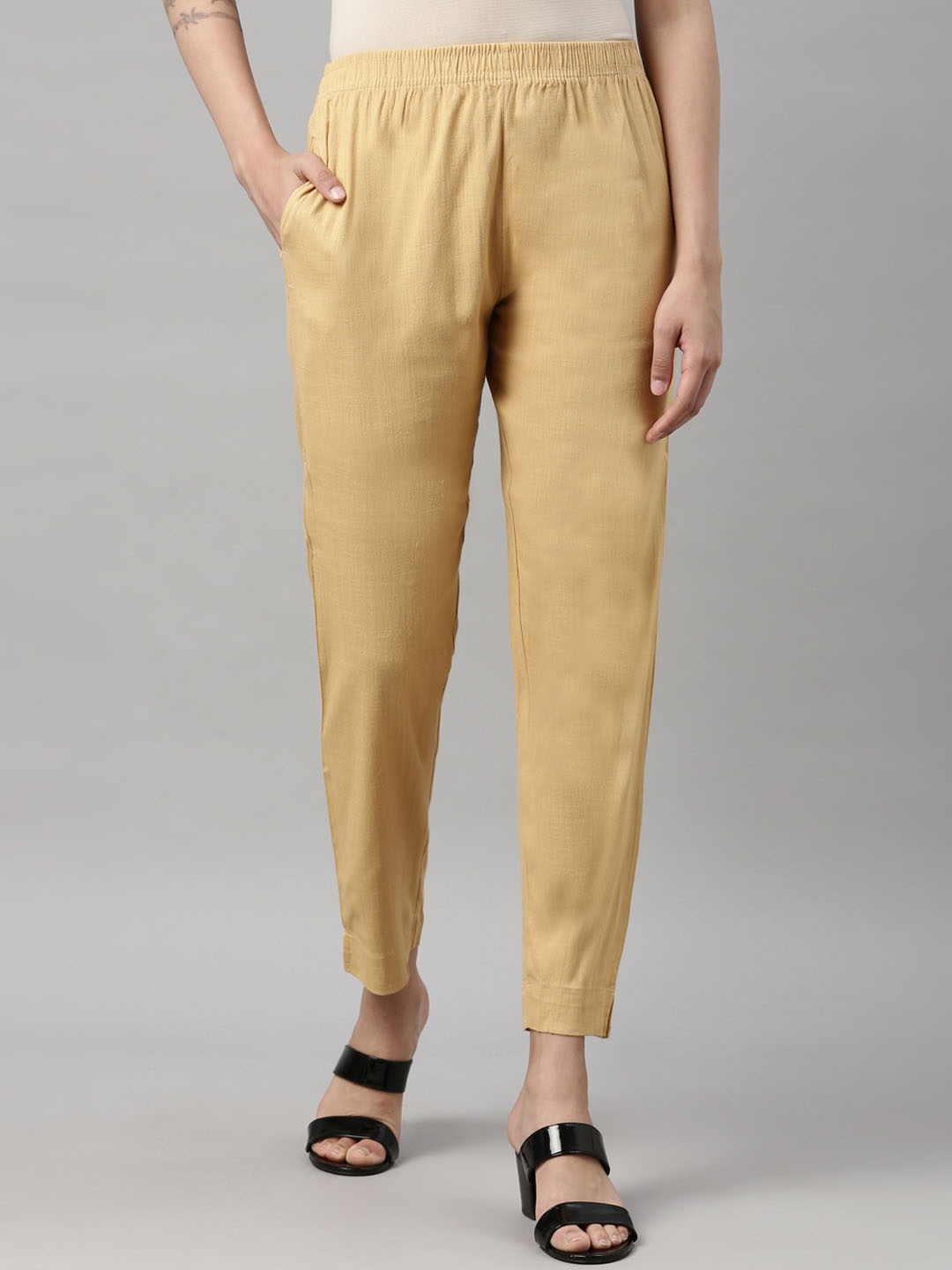 

GOLDSTROMS Women Mid Rise Trousers, Beige