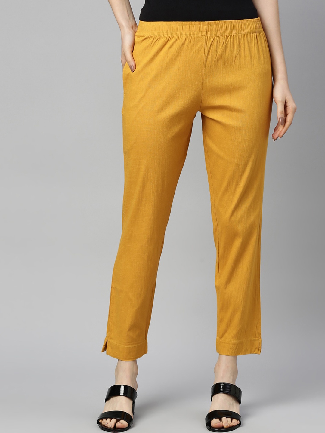 

GOLDSTROMS Women Mid Rise Trousers, Mustard