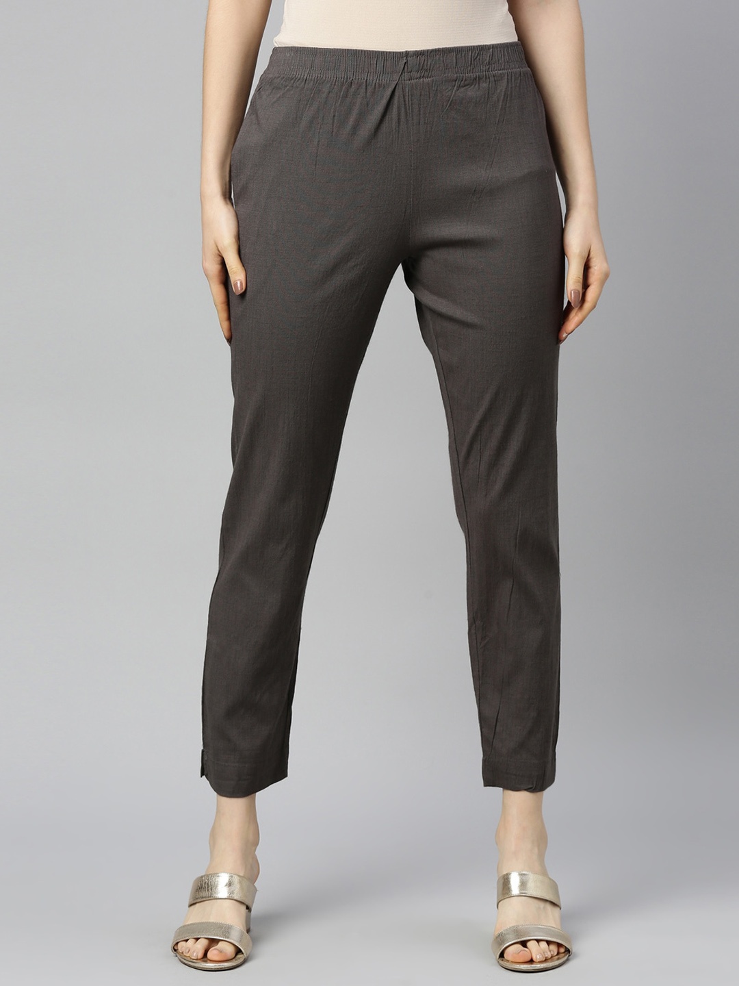 

GOLDSTROMS Mid Rise Cropped Cotton Trousers, Grey