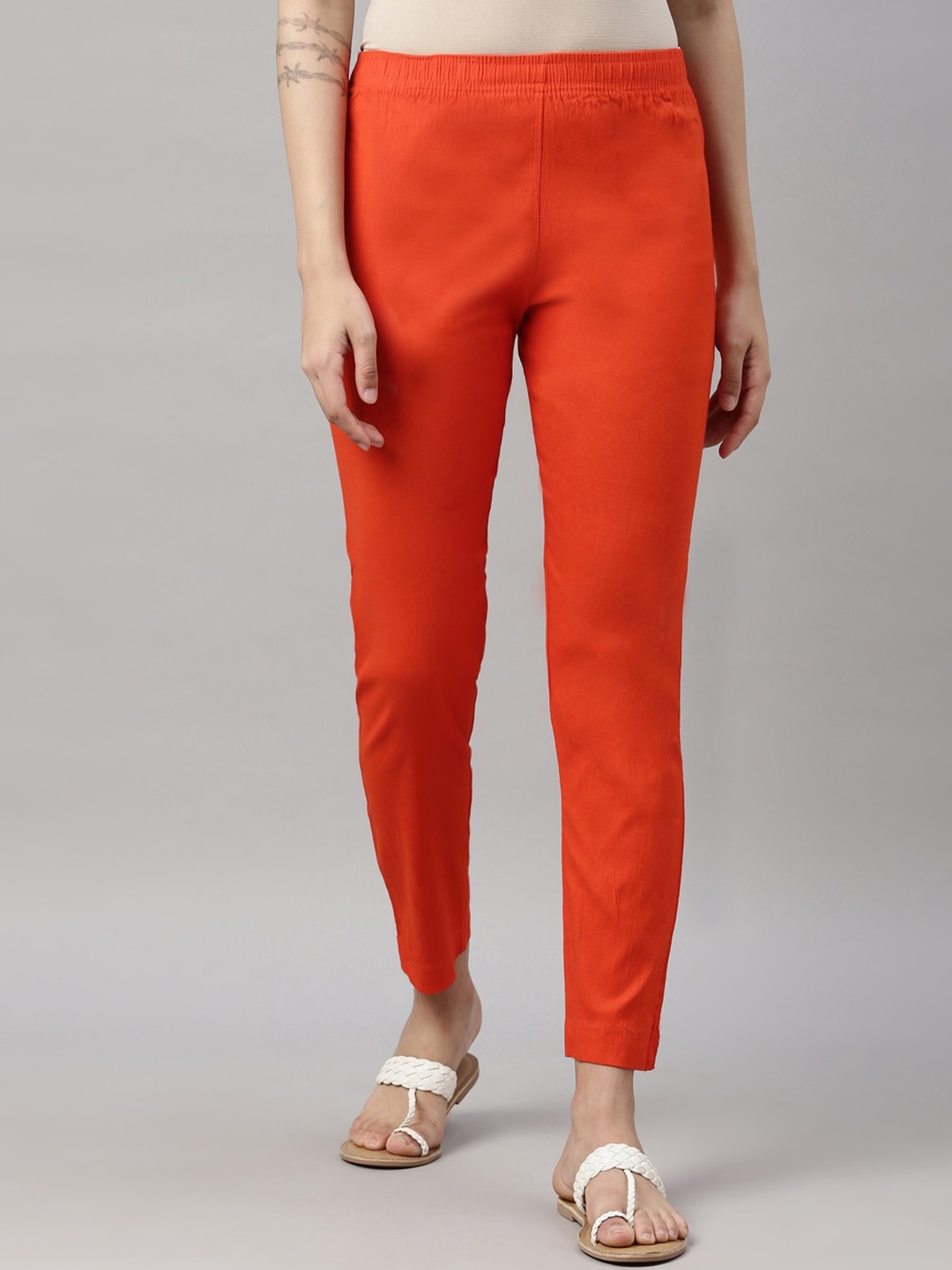 

GOLDSTROMS Women Mid-Rise Cotton Trousers, Orange