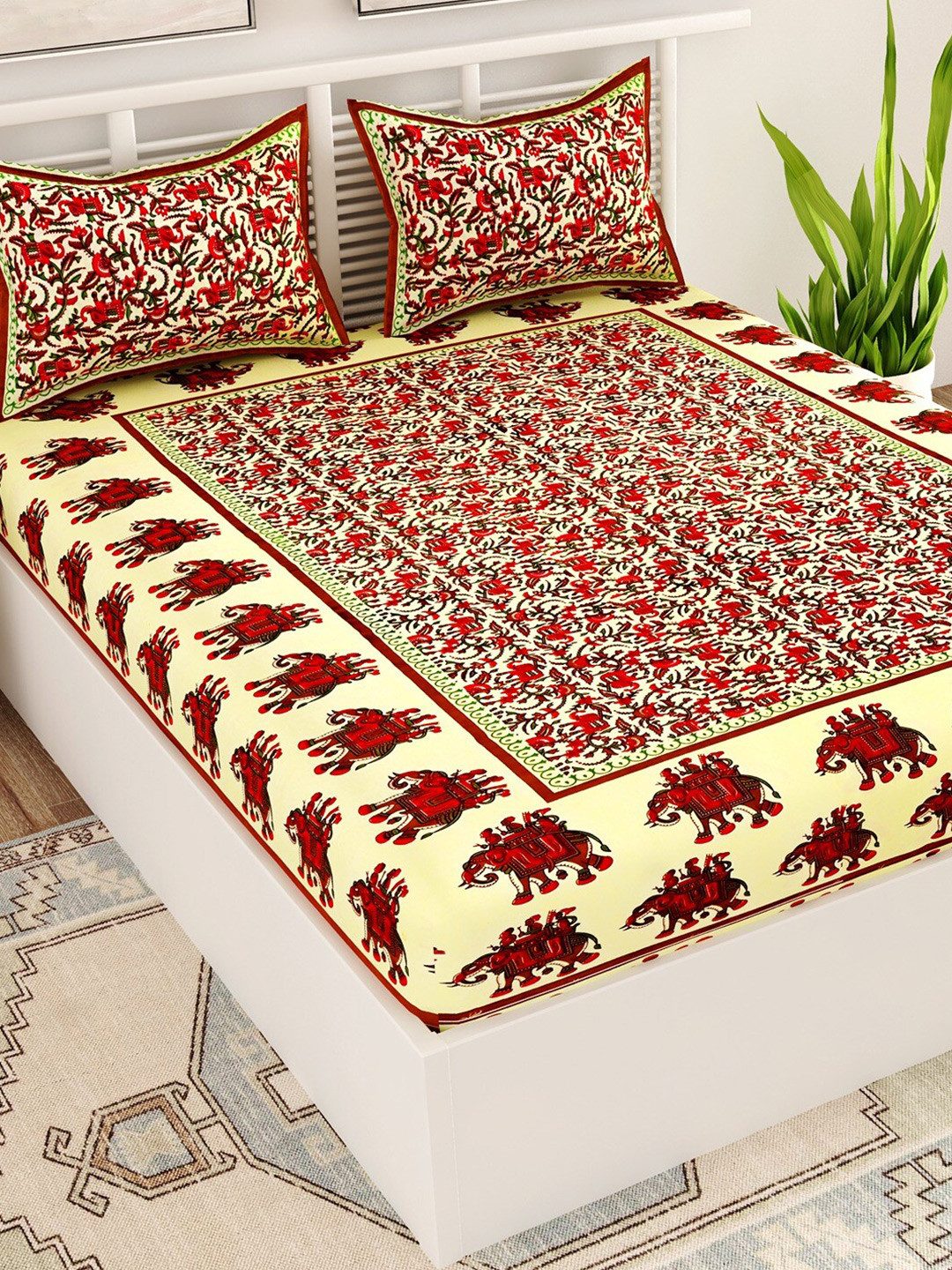 

UNIQCHOICE Brown Ethnic Motifs Pure Cotton 120 TC Queen Bedsheet With 2 Pillow Covers