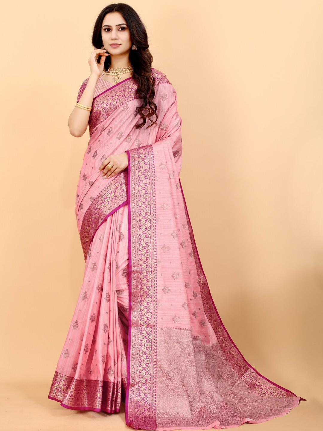 

JATRIQQ Woven Design Zari Art Silk Saree, Pink