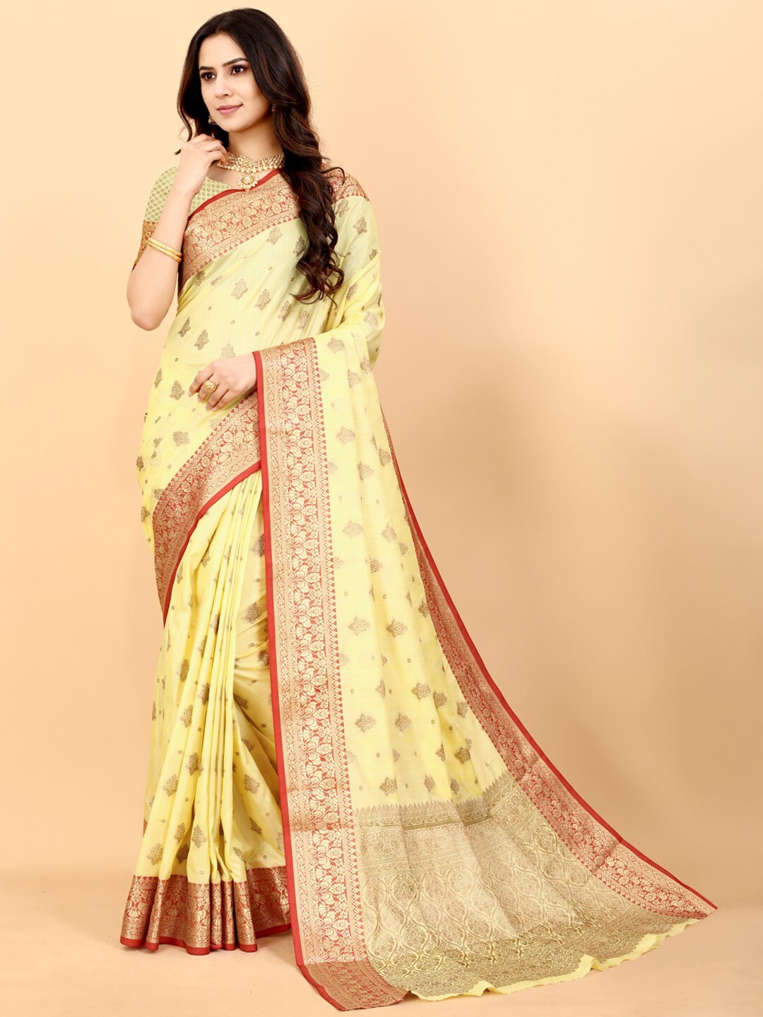 

JATRIQQ Woven Design Zari Art Silk Saree, Yellow