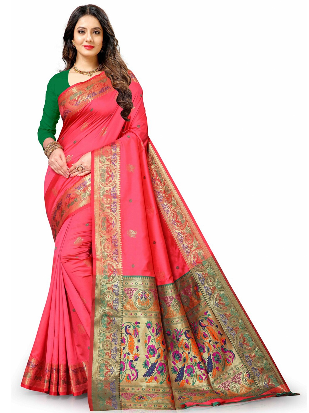 

JATRIQQ Woven Design Zari Art Silk Paithani Saree, Pink
