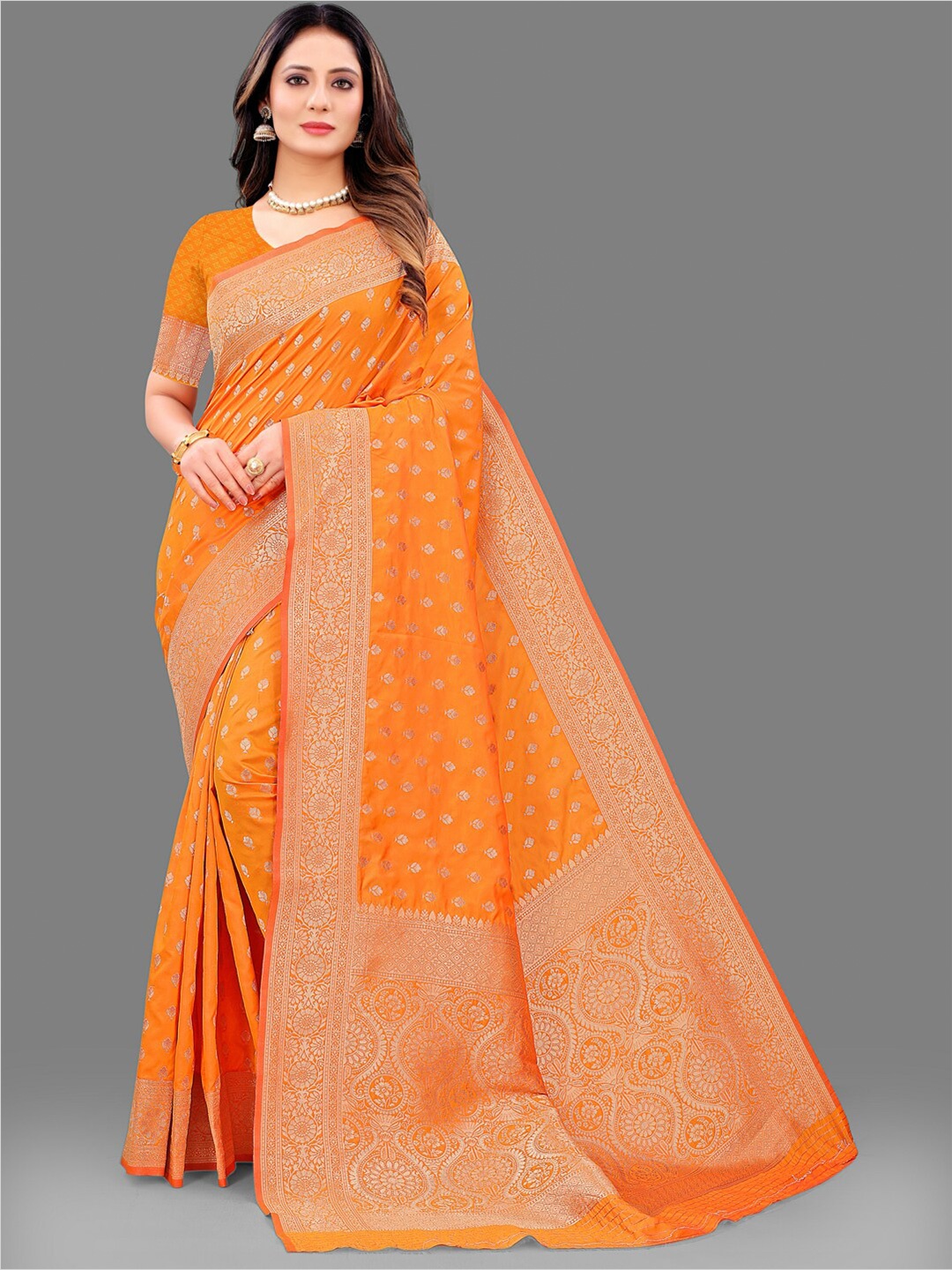 

JATRIQQ Woven Design Zari Art Silk Saree, Orange