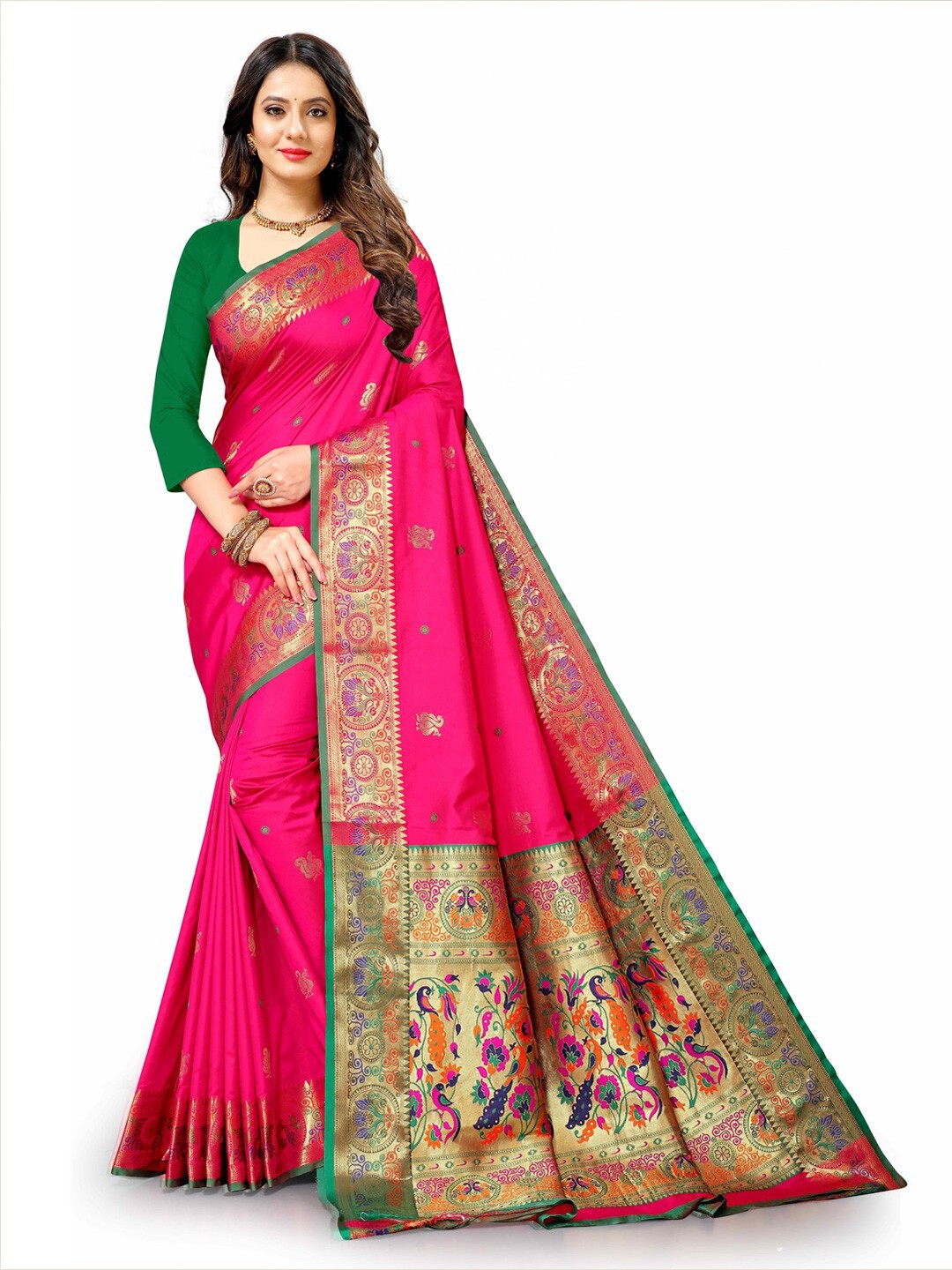 

JATRIQQ Woven Design Zari Art Silk Paithani Saree, Pink