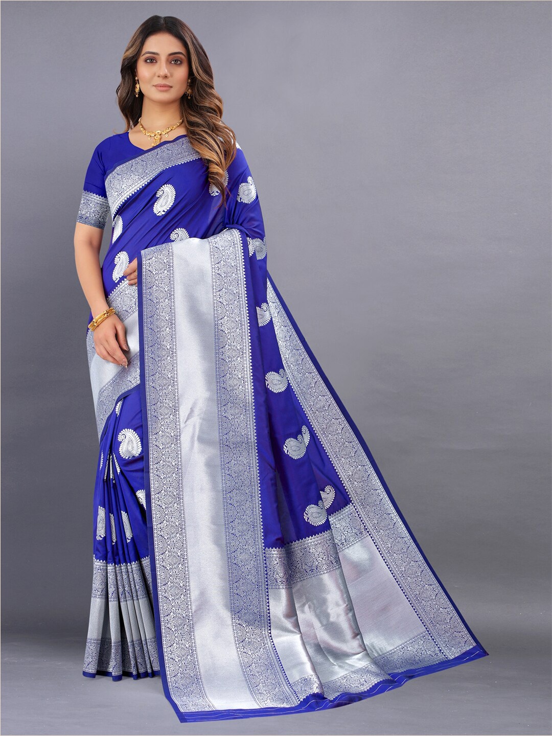 

JATRIQQ Woven Design Zari Art Silk Kanjeevaram Saree, Blue