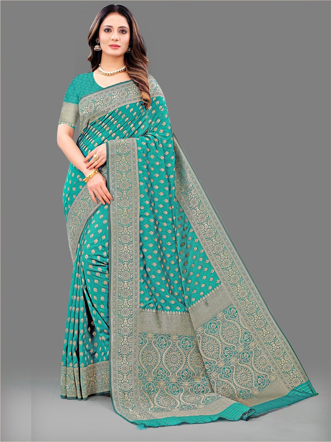 

JATRIQQ Woven Design Zari Art Silk Saree, Teal