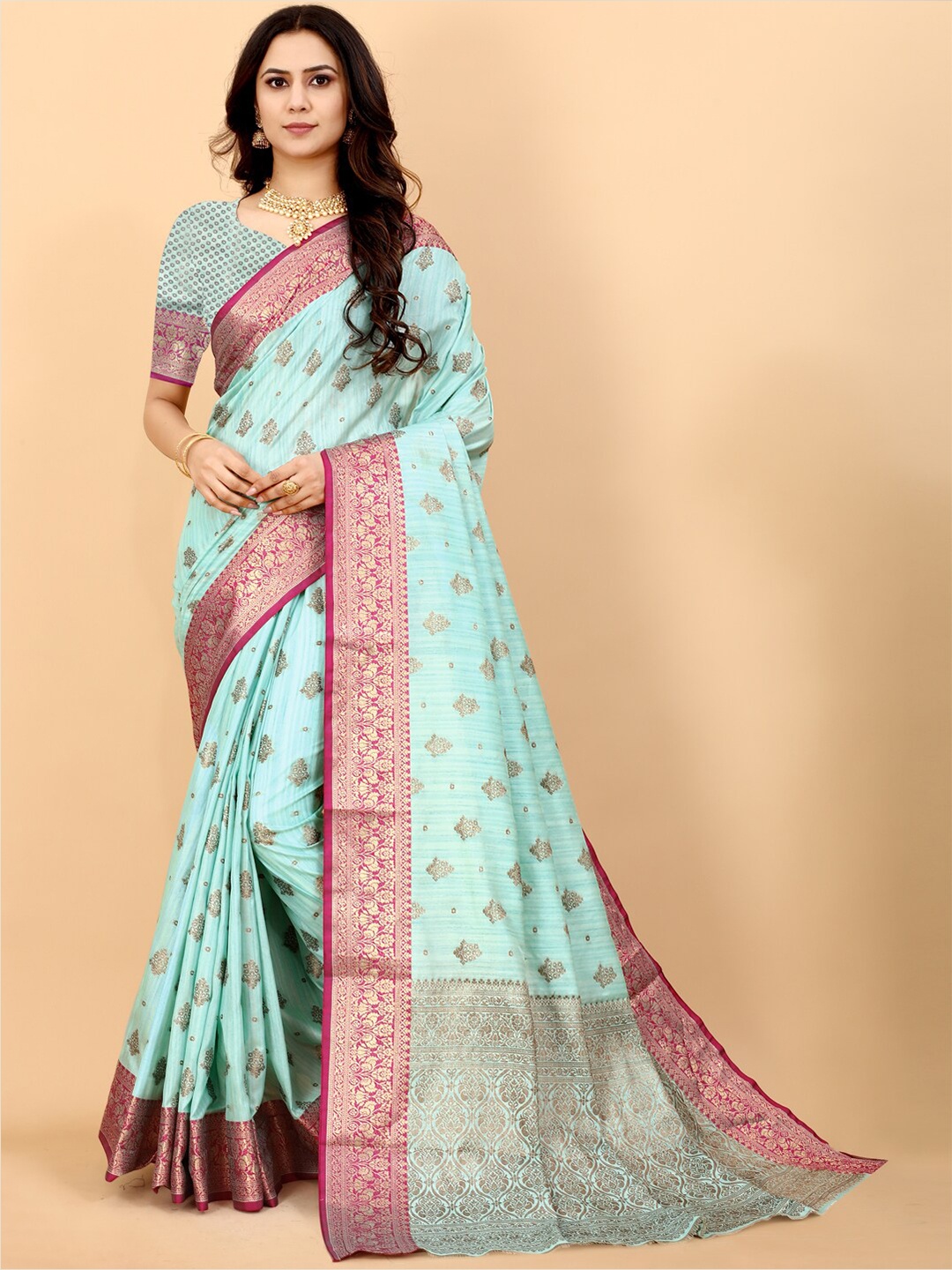 

JATRIQQ Woven Design Zari Art Silk Saree, Blue