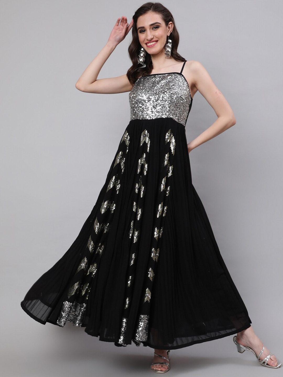 

AKS Couture Embellished Sleeveless Georgette Maxi Dress, Black