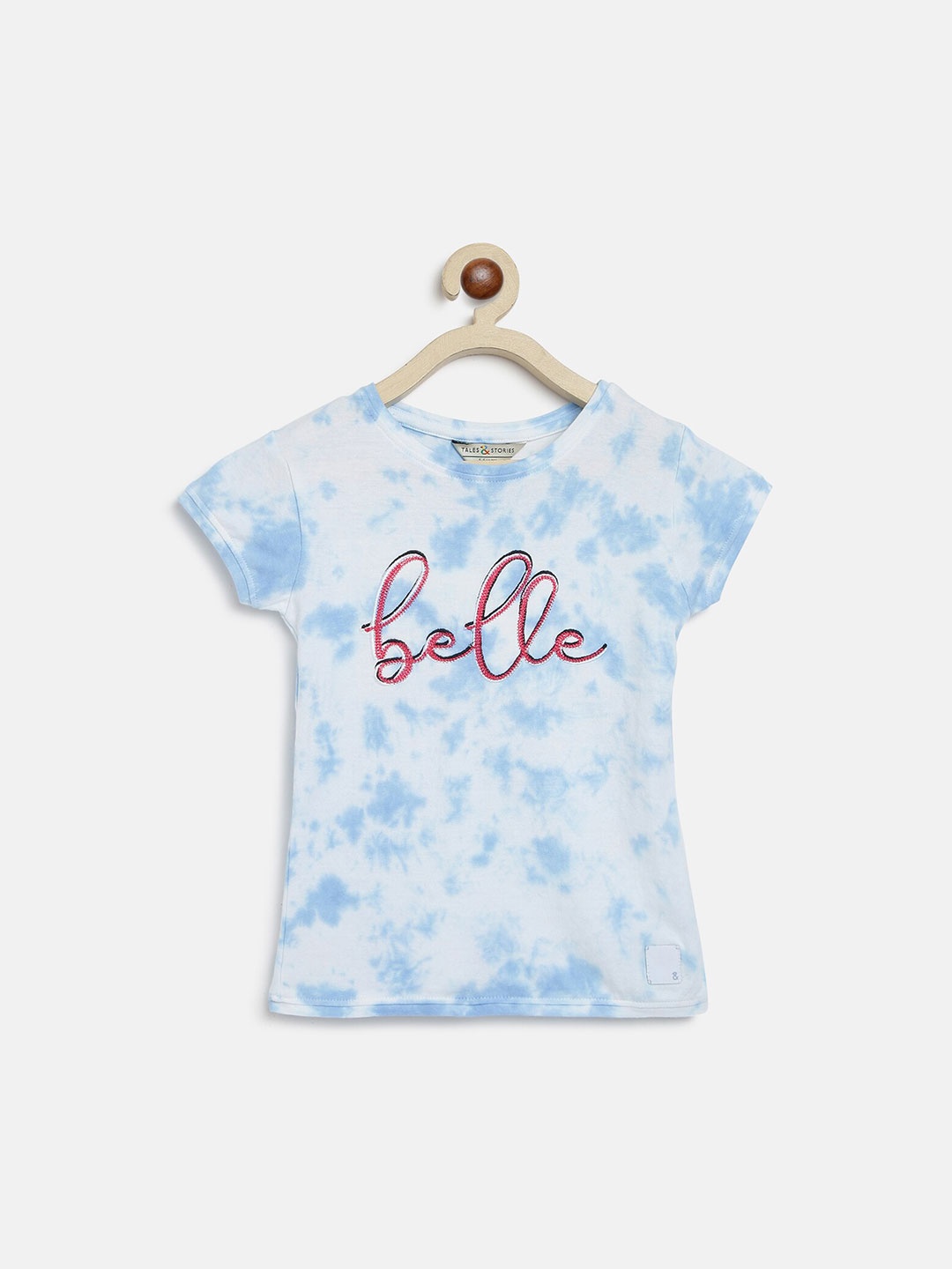 

TALES & STORIES Girls Tie and Dye Embroidered Detail Cotton T-shirt, Blue