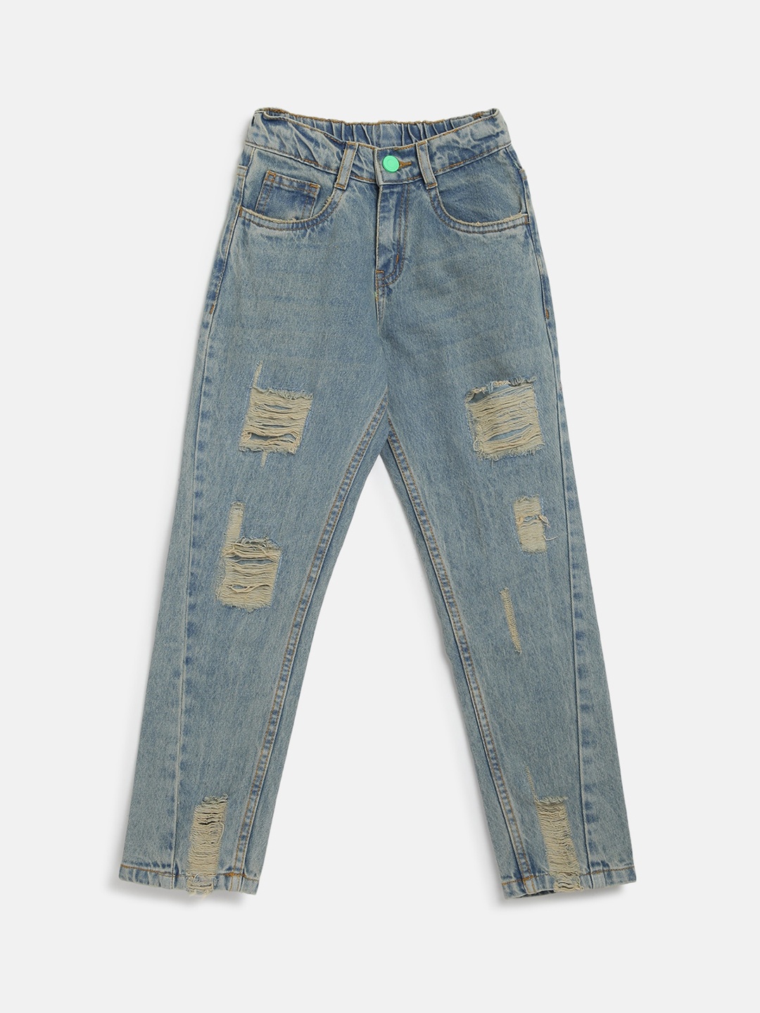 

TALES & STORIES Boys Slim Fit Highly Distressed Light Fade Jeans, Green