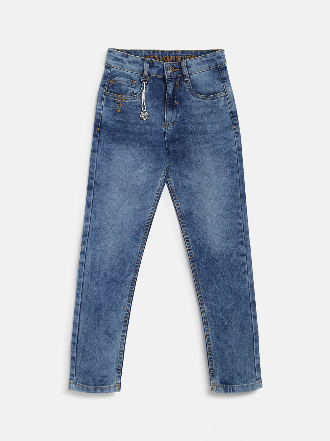 

TALES & STORIES Boys Carrot Heavy Fade Stretchable Jeans, Blue
