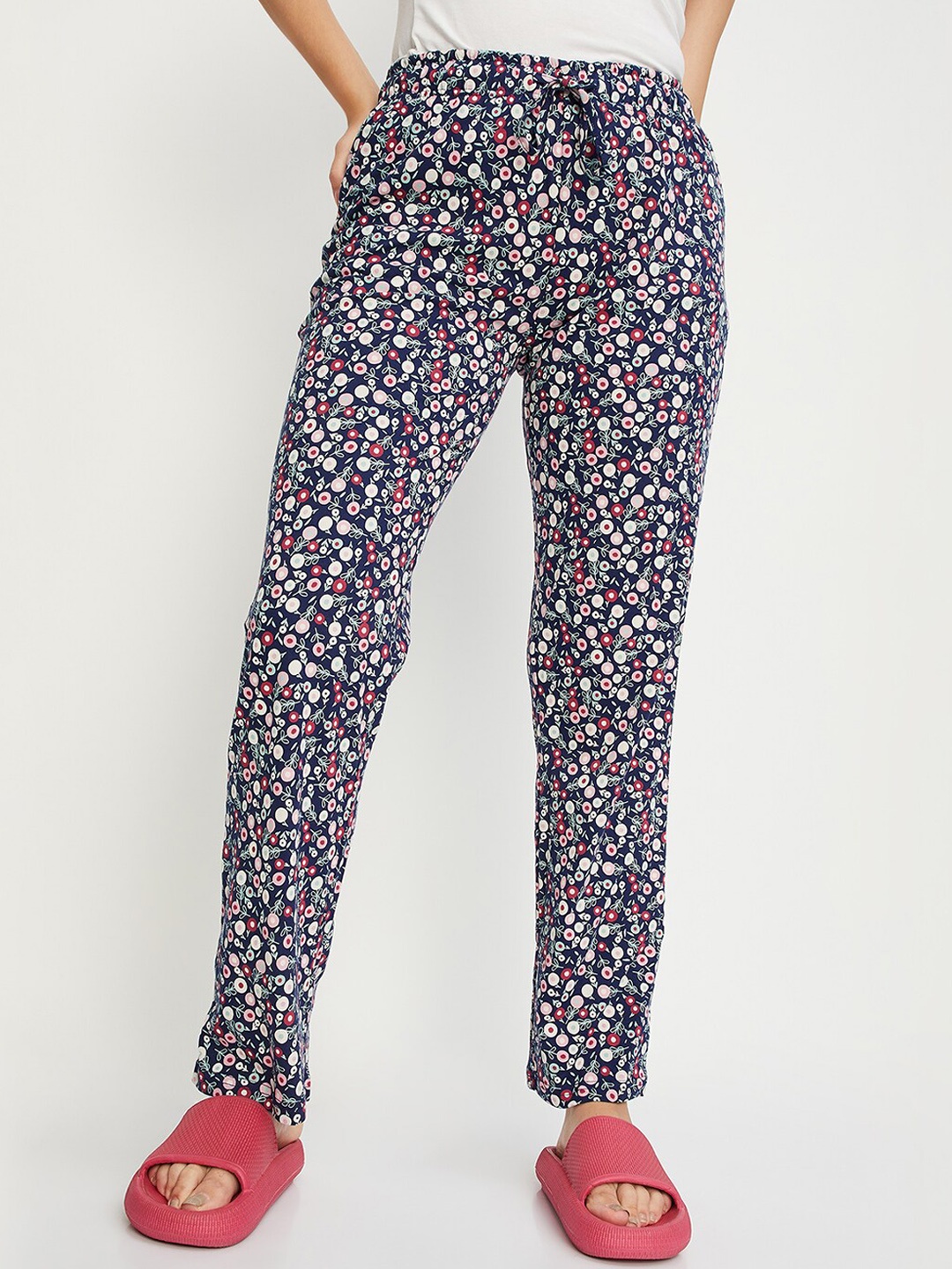 

max Floral Printed Knit Pure Cotton Lounge pants, Blue