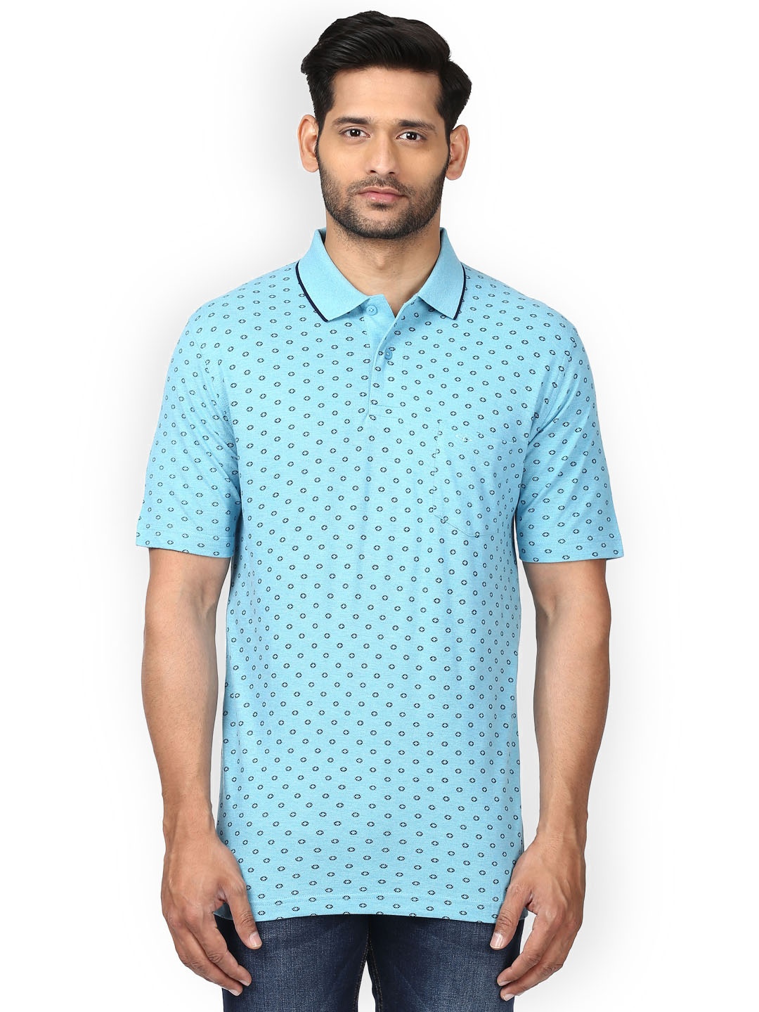 

ColorPlus Men Blue Printed Polo Collar T-shirt