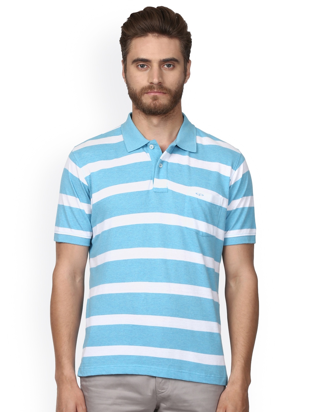 

ColorPlus Men Blue Striped Polo Collar T-shirt
