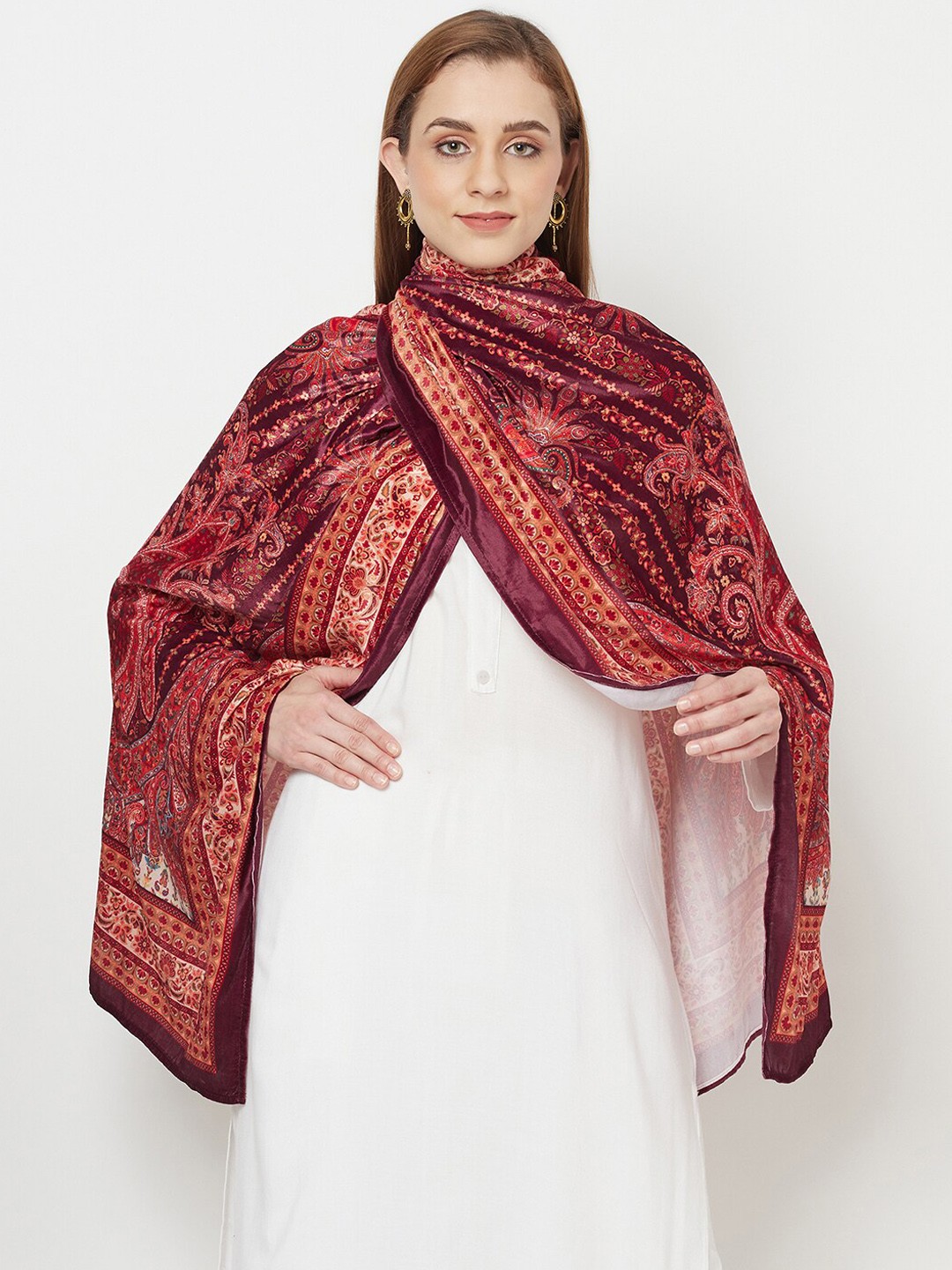 

VELVTINE Paisley Printed Velvet Shawl, Maroon