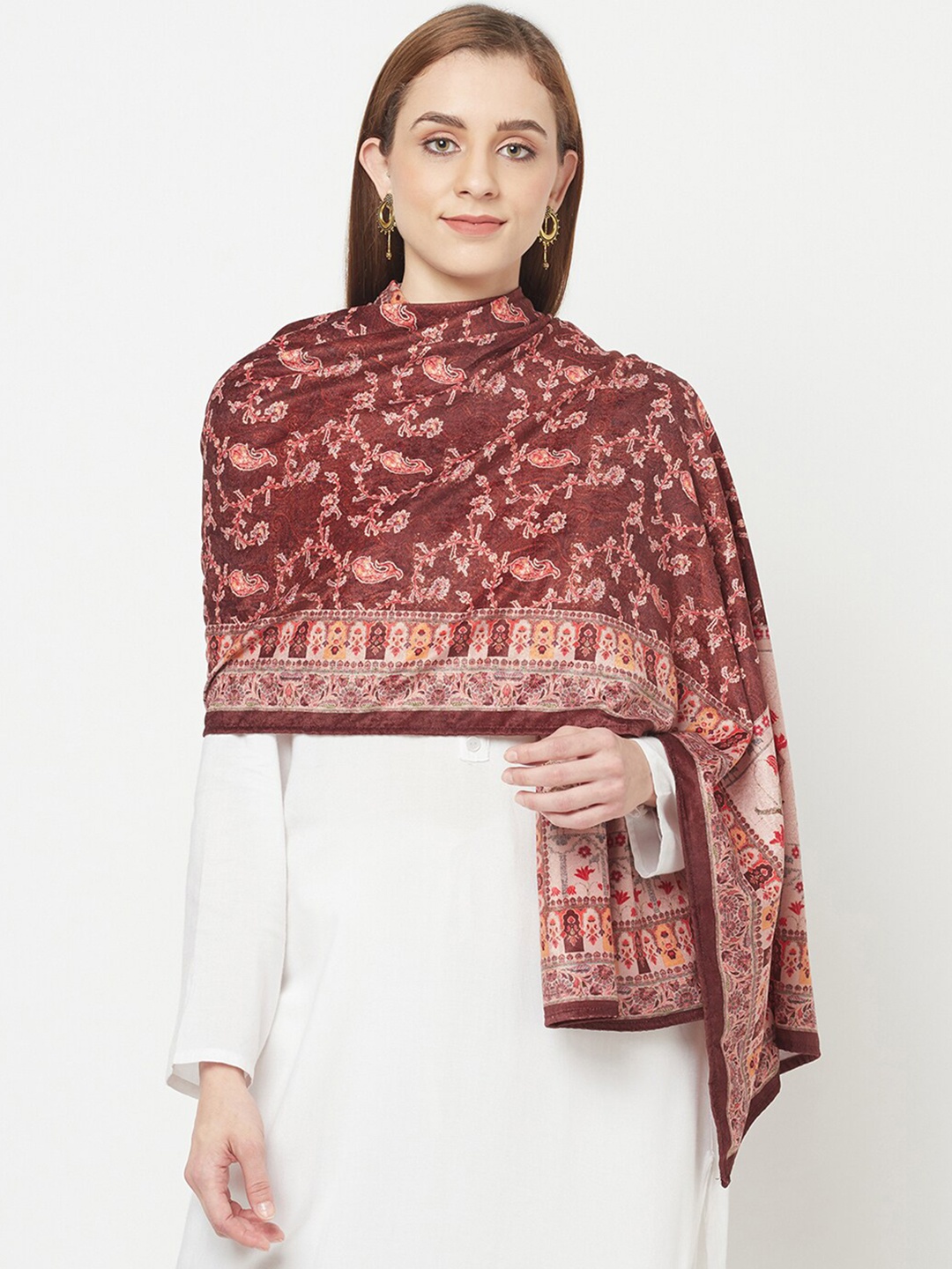 

VELVTINE Ethnic Motifs Printed Velvet Shawl, Brown
