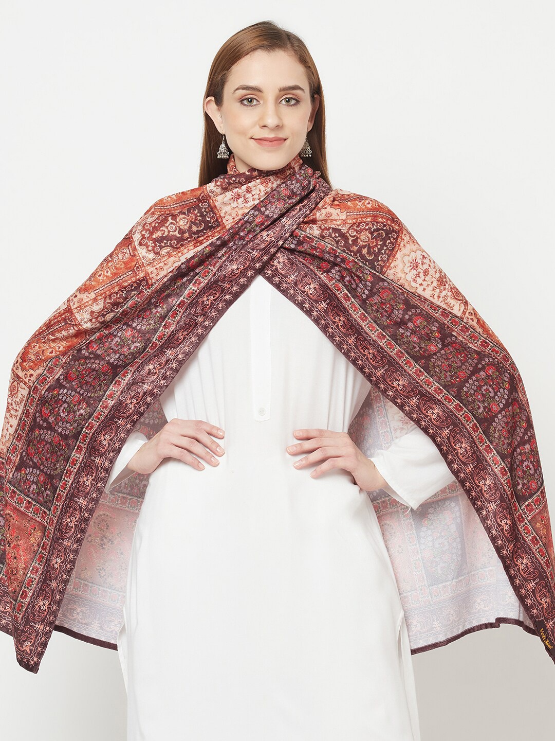 

VELVTINE Ethnic Motifs Printed Velvet Shawl, Brown