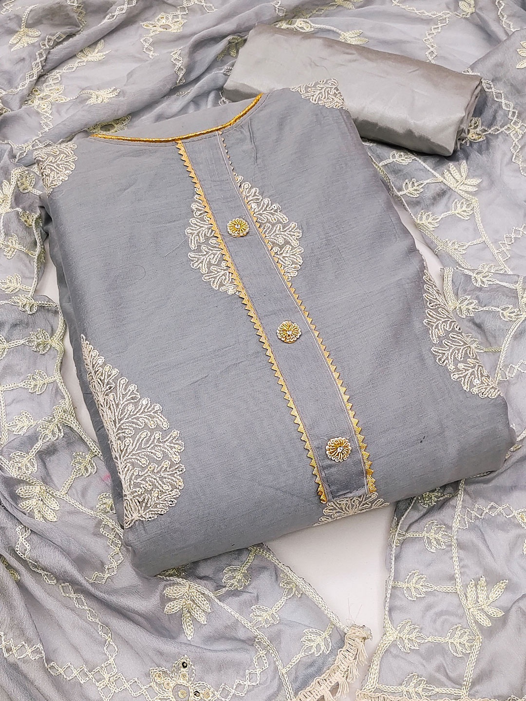 

MANVAA Embroidered Unstitched Dress Material, Grey