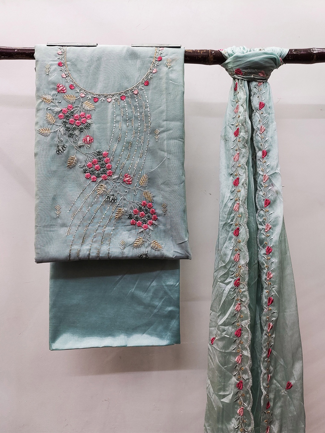 

MANVAA Embroidered Unstitched Dress Material, Teal