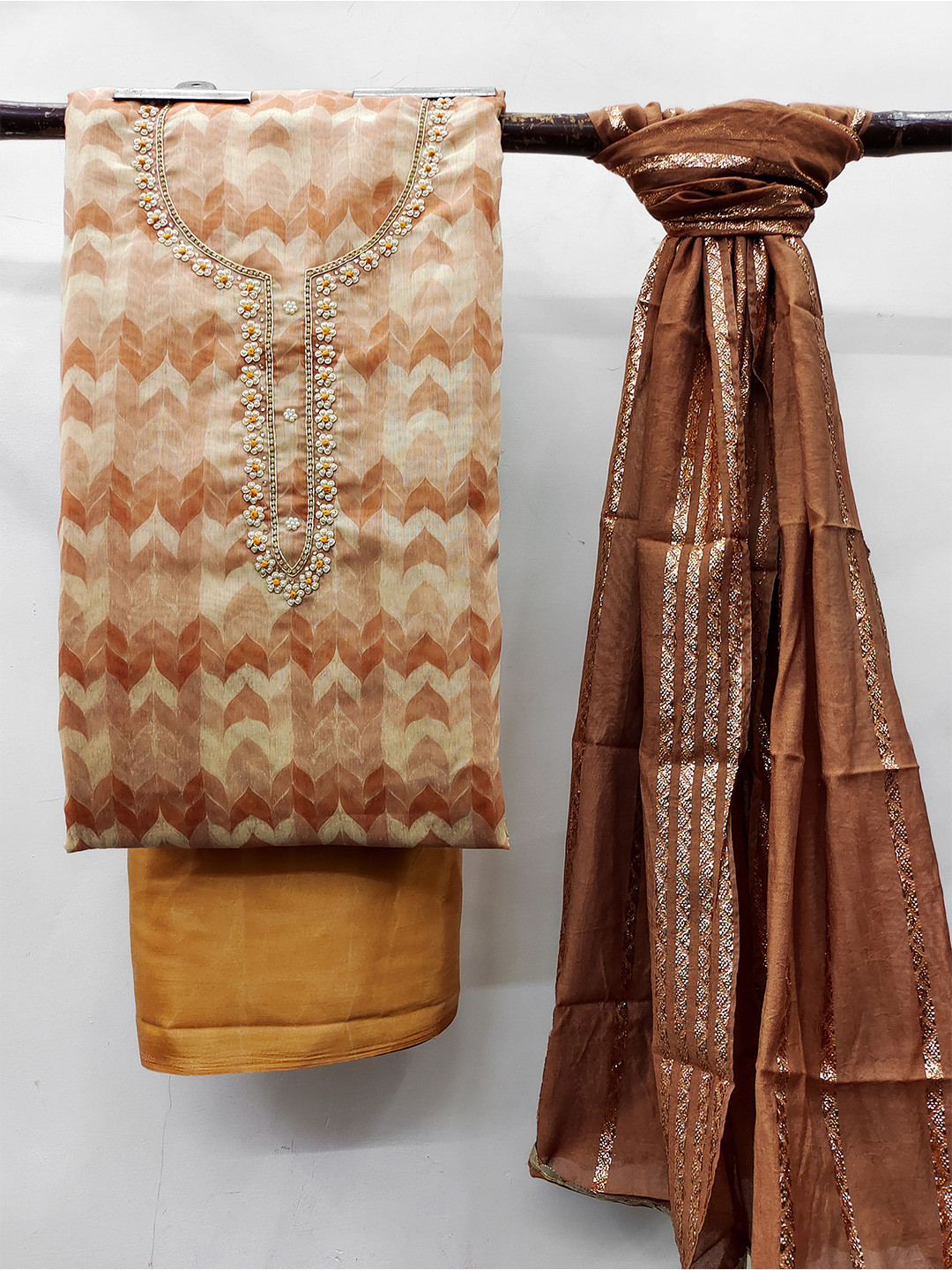 

MANVAA Printed Pure Cotton Unstitched Dress Material, Brown