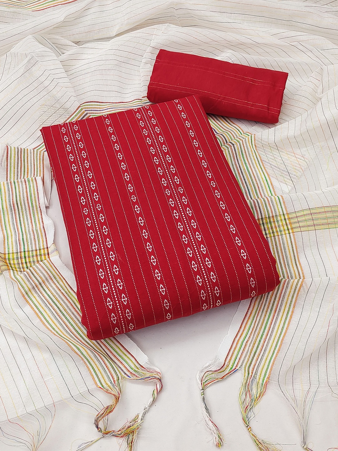 

MANVAA Pure Cotton Unstitched Dress Material, Red