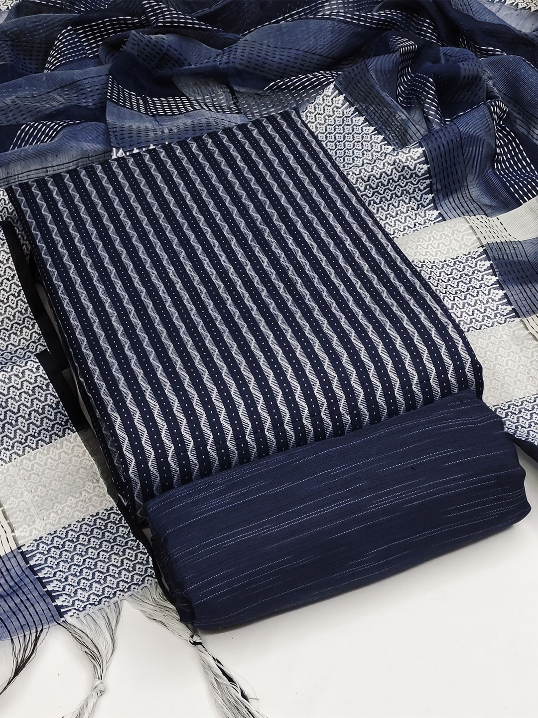 

MANVAA Pure Cotton Unstitched Dress Material, Blue