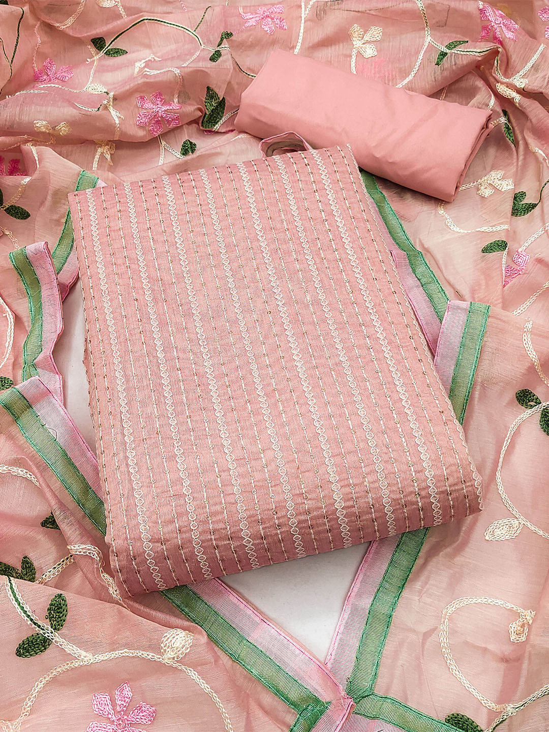 

MANVAA Embroidered Unstitched Dress Material, Pink