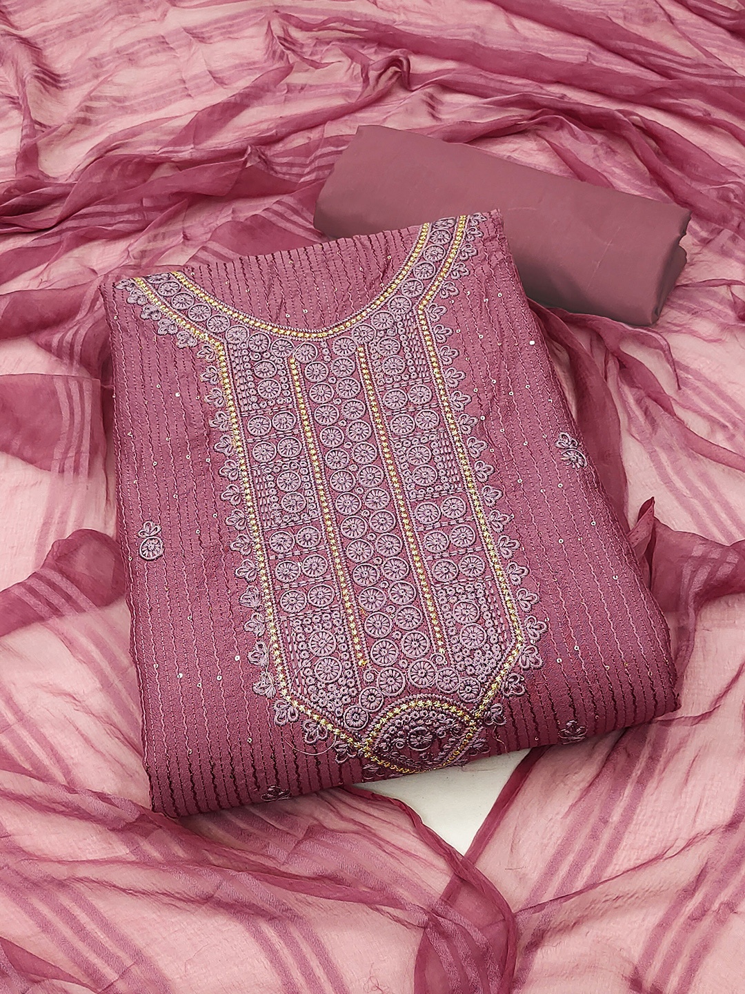 

MANVAA Embroidered Pure Cotton Unstitched Dress Material, Purple