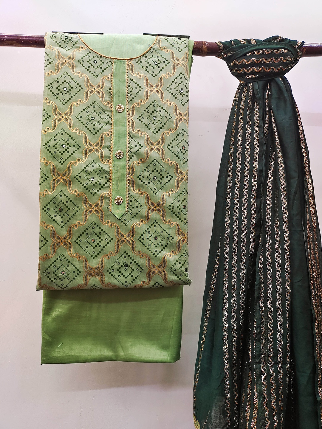 

MANVAA Printed Unstitched Dress Material, Green